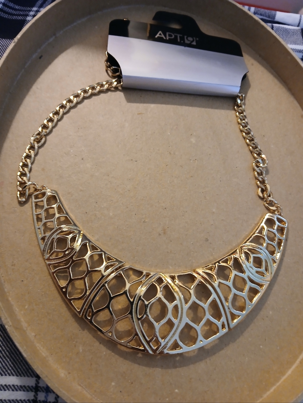NWT Gold Crescent Bib Panel Necklace